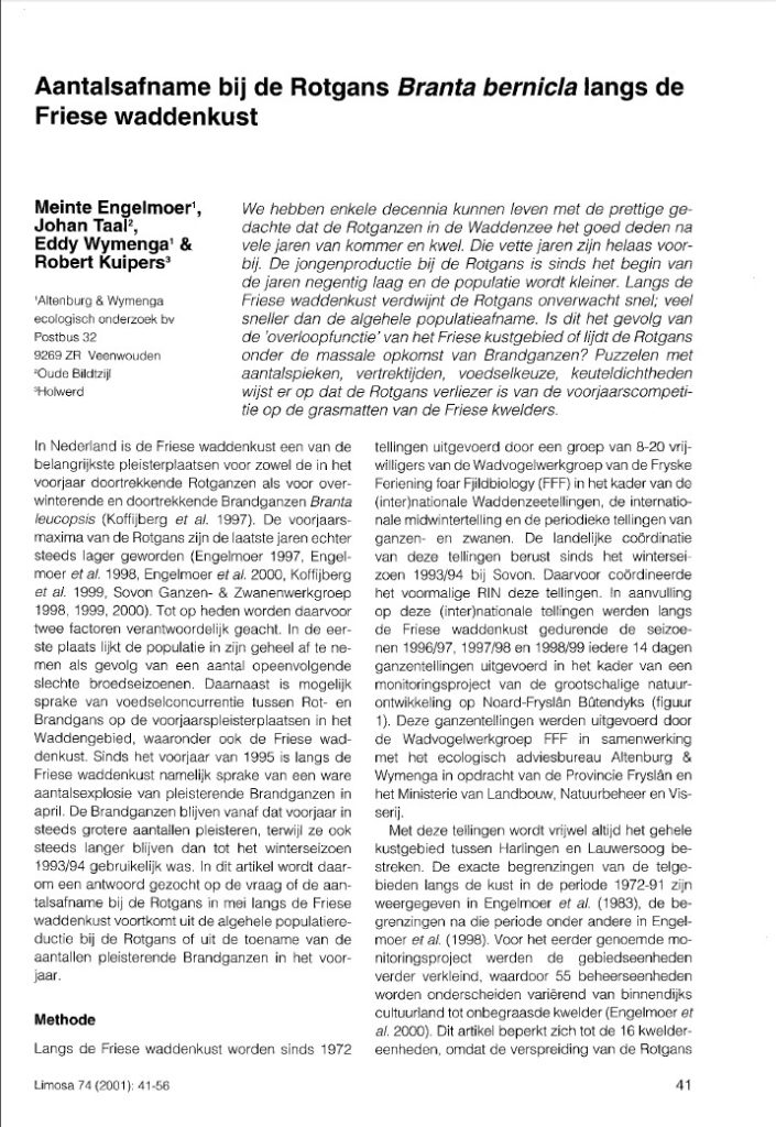 Aantalsafname Bij De Rotgans Branta Bernicla Langs De Friese Waddenkust