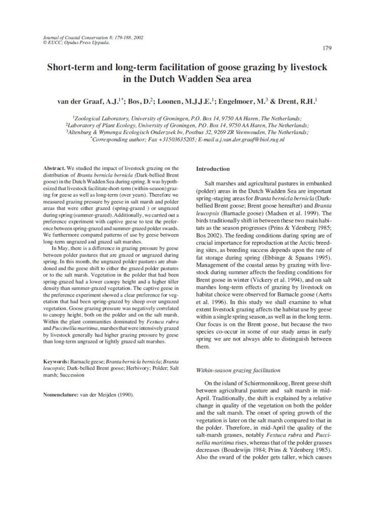 Short Term And Long Term Facilitation Of Goose Grazing By Livestock In The Dutch Wadden Sea Area