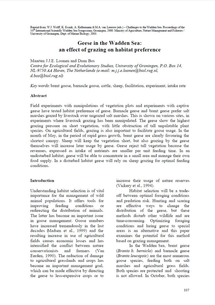 Geese In The Wadden Seaan Effect Of Grazing On Habitat Preference