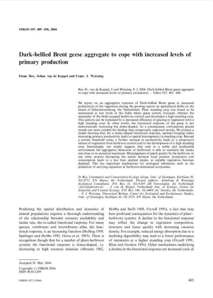Dark Bellied Brent Geese Aggregate To Cope With Increased Levels Of Primary Production