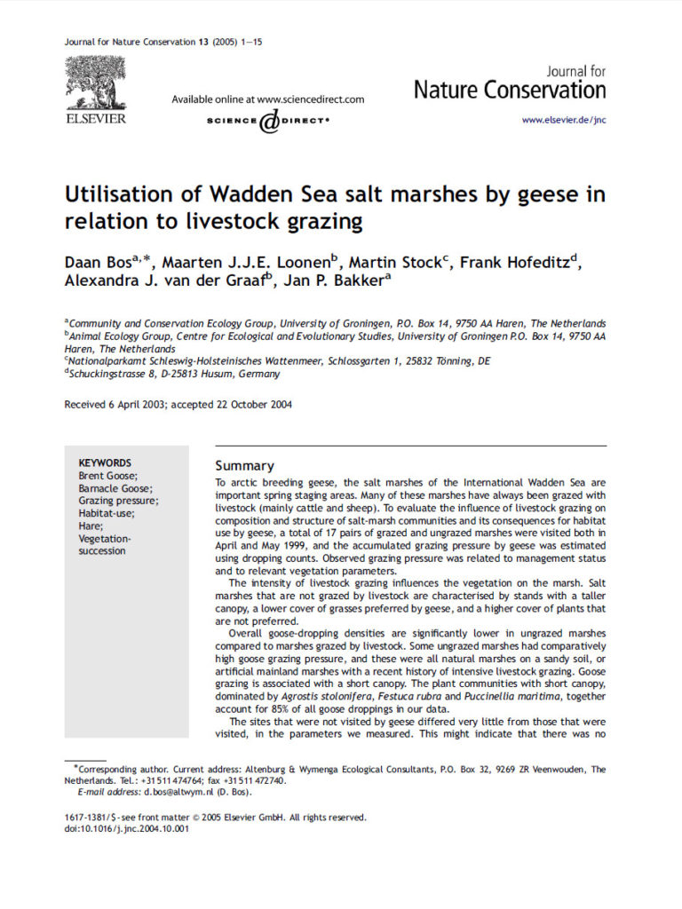 Utilisation Of Wadden Sea Salt Marshes By Geese In Relation To Livestock Grazing