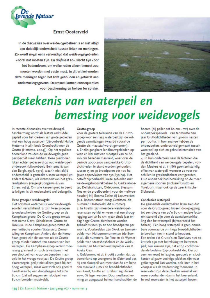 Betekenis Van Waterpeil En Bemesting Voor Weidevogels
