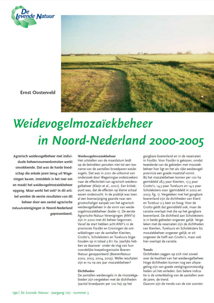 Weidevogelmozaïekbeheer In Noord Nederland 2000 2005