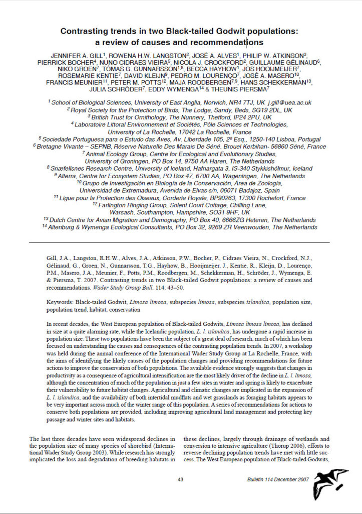 Contrasting Trends In Two Black Tailed Godwit Populations