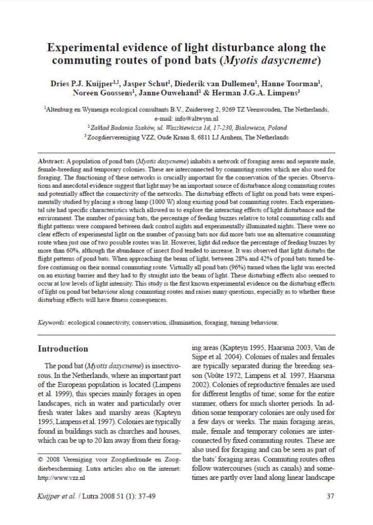 Experimental Evidence Of Light Disturbance Along The Commuting Routes Of Pond Bats (Myotis Dasycneme)