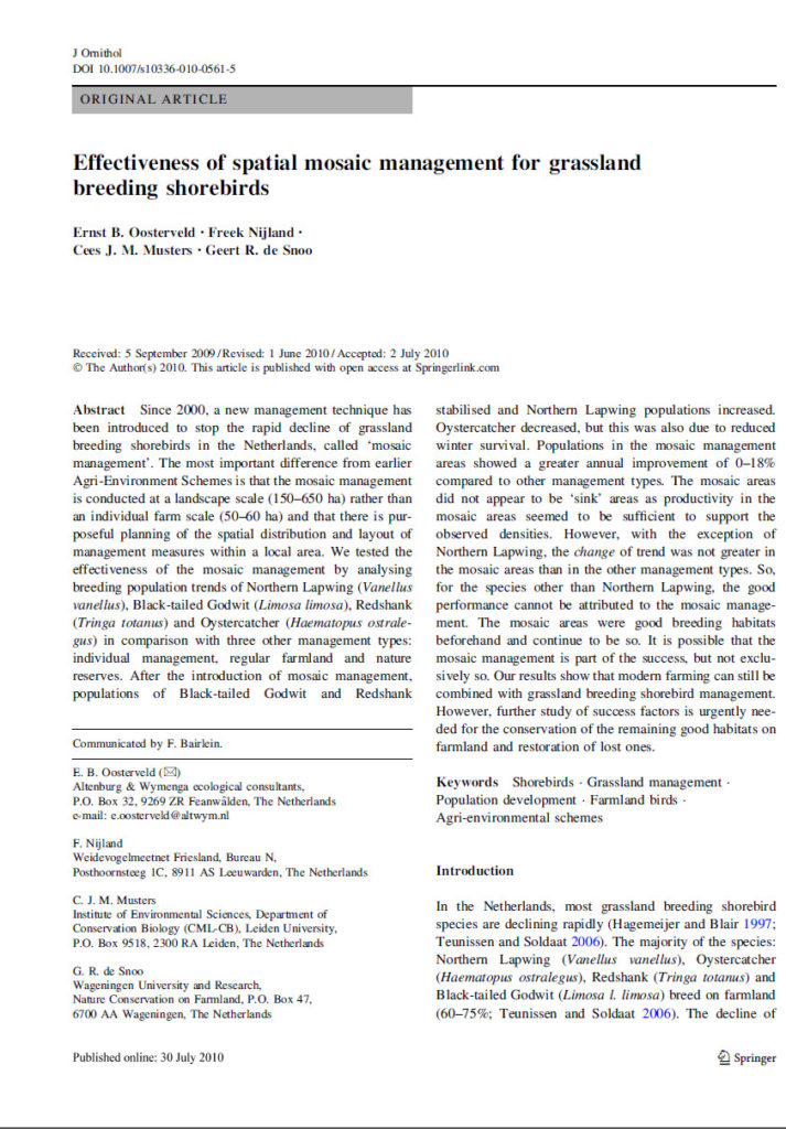Effectiveness Of Spatial Mosaic Management For Grassland Breeding Shorebirds
