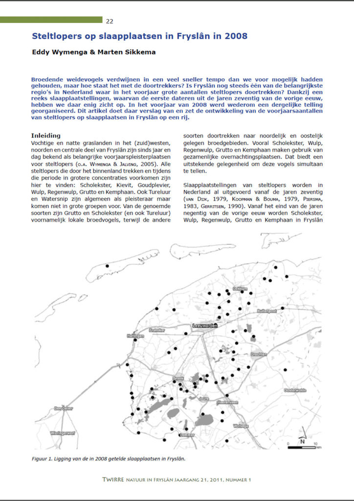Steltlopers Op Slaapplaatsen In Fryslân In 2008