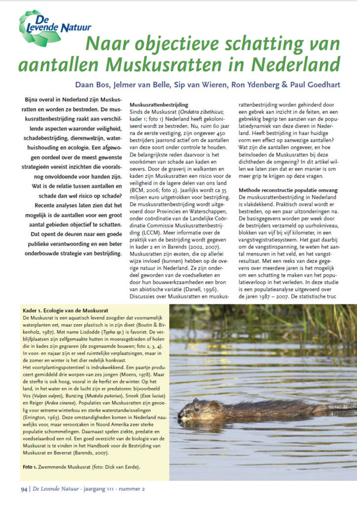 Naar Objectieve Schatting Van Aantallen Muskusratten In Nederland