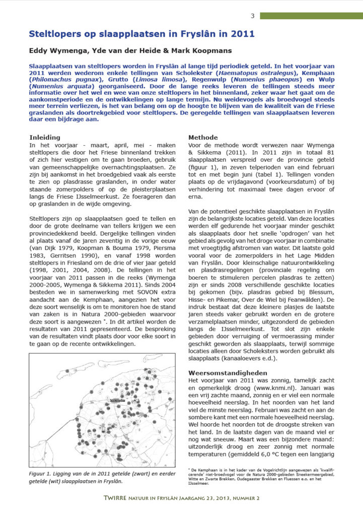 Steltlopers Op Slaapplaatsen In Fryslân In 2011