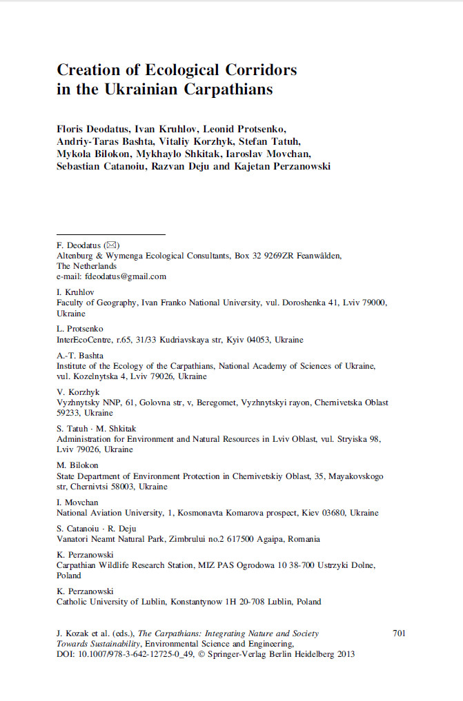Creation Of Ecological Corridors In The Ukrainian Carpathians