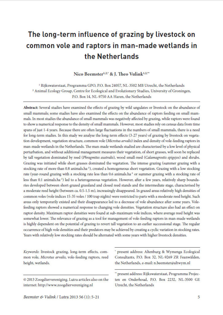 The Long Term Influence Of Grazing By Livestock On Common Vole And Raptors In Man Made Wetlands In The Netherlands
