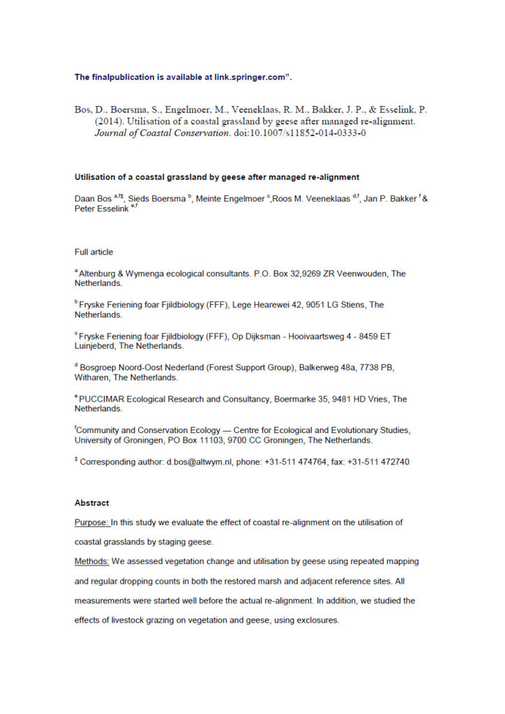 Utilisation Of A Coastal Grassland By Geese After Managed Re Alignment
