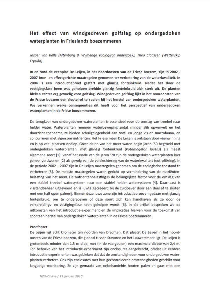 Het Effect Van Windgedreven Golfslag Op Ondergedoken Waterplanten In Frieslands Boezemmeren