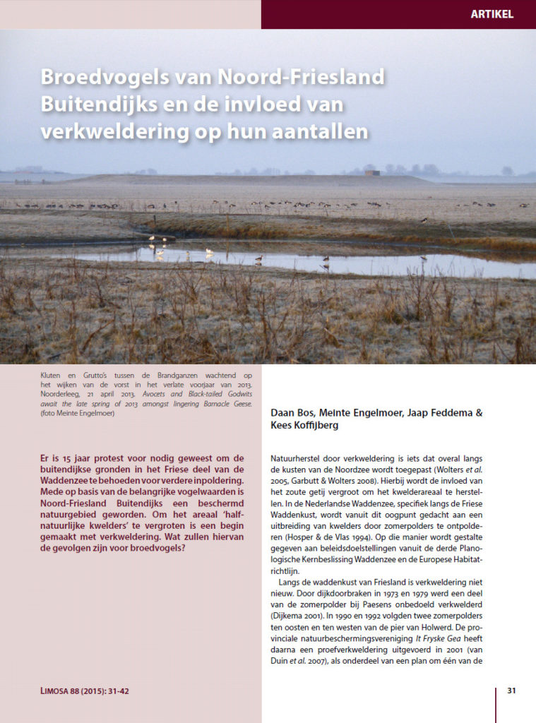 Broedvogels Van Noord Friesland Buitendijks En De Invloed Van Verkweldering Op Hun Aantallen