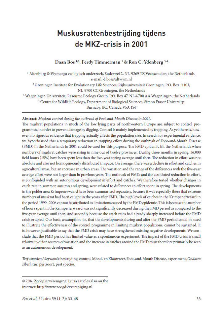 Muskusrattenbestrijding Tijdens De MKZ Crisis In 2001