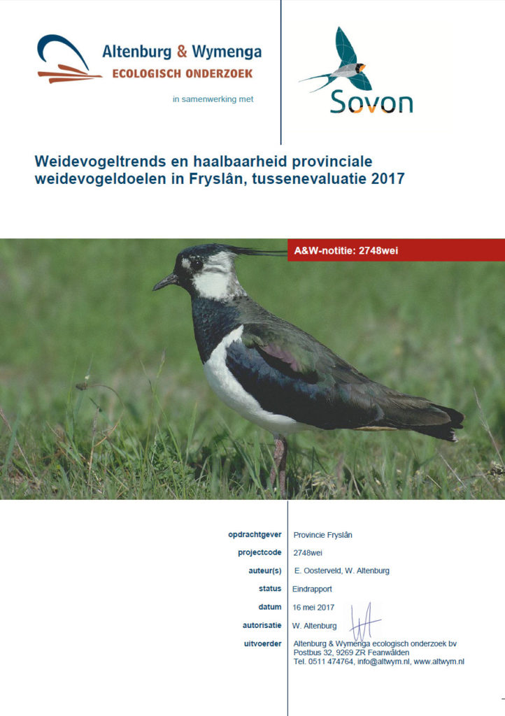 Weidevogeltrends En Haalbaarheid Provinciale Weidevogeldoelen Fryslân, Tussenevaluatie 2017