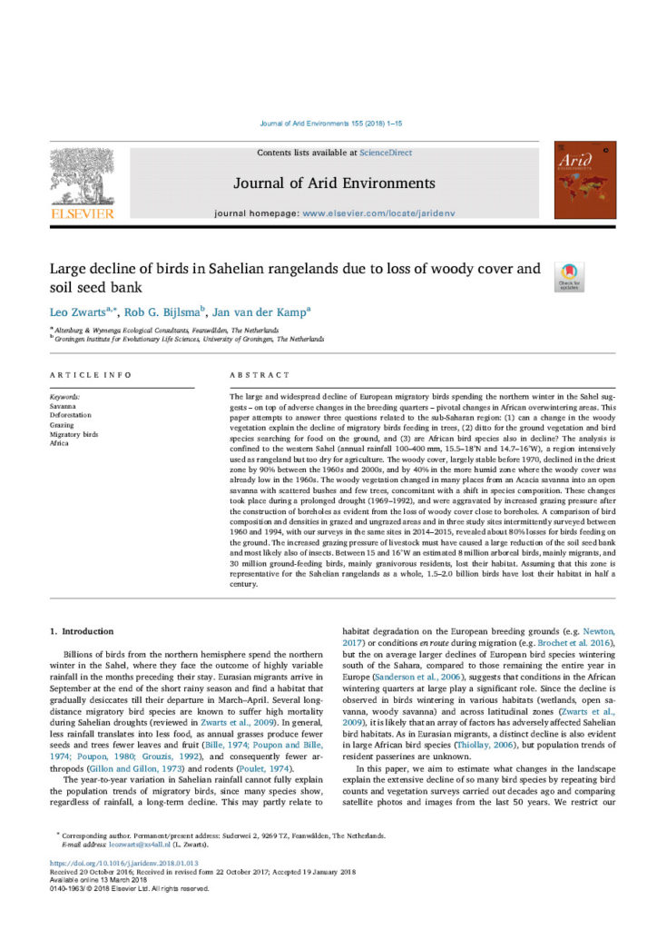 Large Decline Of Birds In Sahelian Rangelands Due To Loss Of Woody Cover And Soil Seed Bank