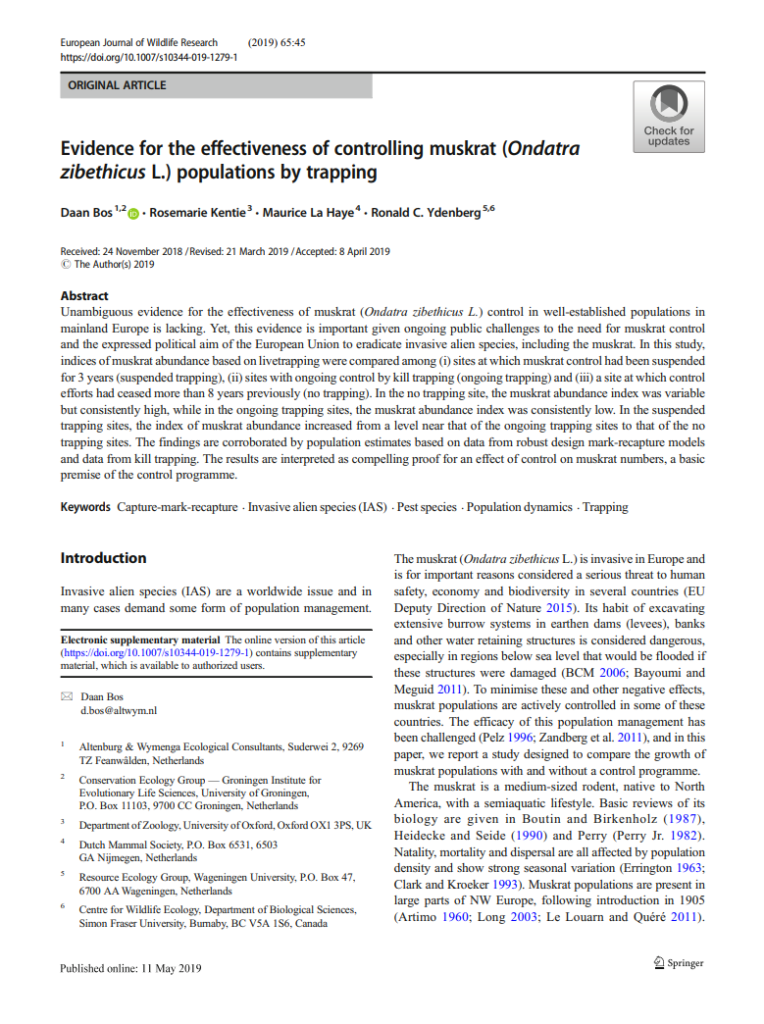 Evidence For The Effectiveness Of Controlling Muskrat