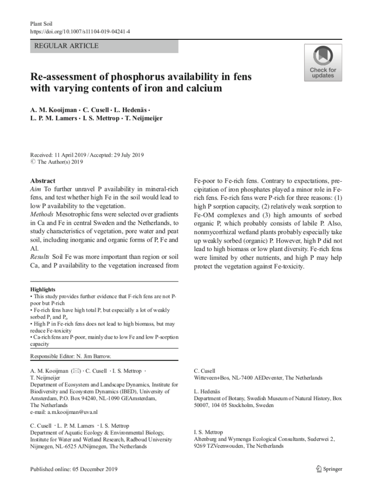 Kooijman Et Al 2019 Re Assessment Of Phosphorus Availability