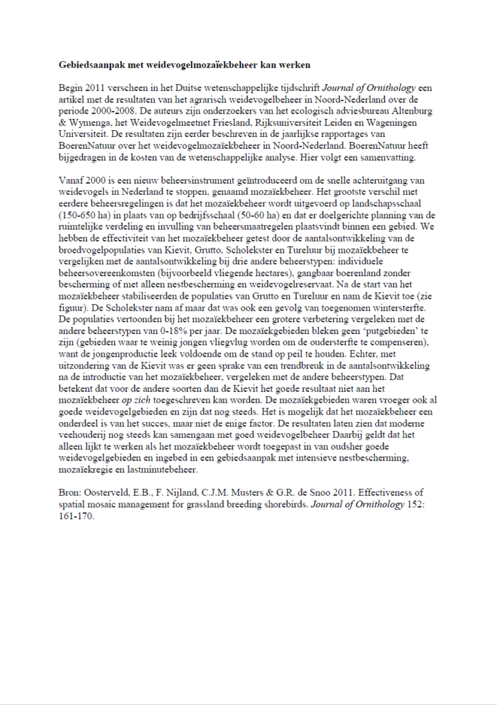 Gebiedsaanpak Met Weidevogelmozaiekbeheer Kan Werken