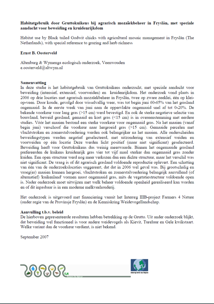 Habitatgebruik Door Gruttokuikens Bij Agrarisch Mozaiekbeheer